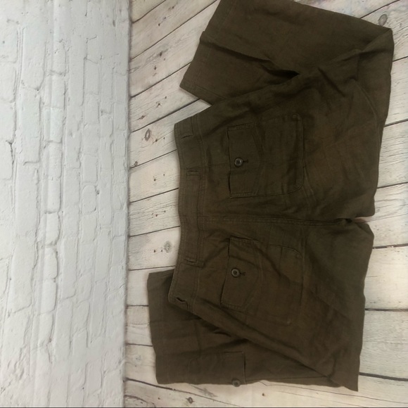 Eddie Bauer Olive green 100% Linen cropped pants Womens SZ 2 - Picture 1 of 7